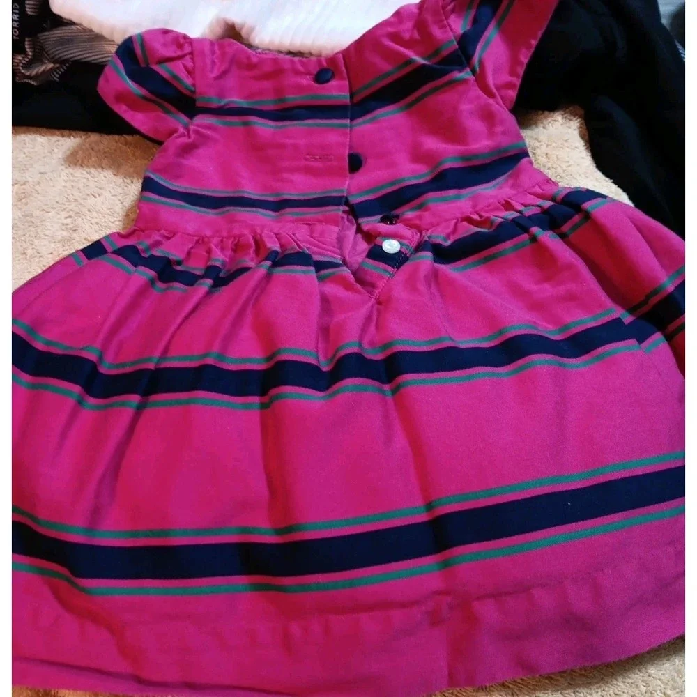 Vtg Ralph Lauren Baby Girl Dress Ruffle 6 Months Party Play Stripes EUC Lined